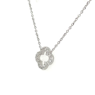 9ct White Gold Open Clover Diamond Necklace