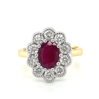 18ct Yellow Gold 1.44ct Ruby and Diamond Cluster Ring