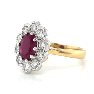 18ct Yellow Gold Earth Grown 1.44ct Ruby and Diamond Cluster Ring