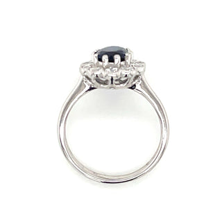 Platinum 1.78ct Oval Sapphire and Diamond Halo Ring