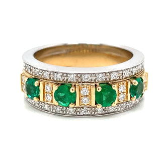 18ct Two-Tone White & Yellow Gold Emerald & Diamond Ring