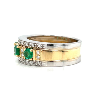 18ct Two-Tone White & Yellow Gold Emerald & Diamond Ring