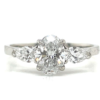 Cynthia - Platinum 0.76ct Lab Grown Oval and Side Pear Diamond Rings