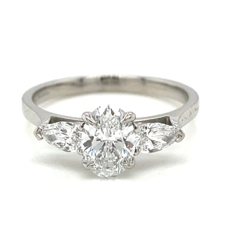 Cynthia - Platinum 0.76ct Laboratory Grown Oval and Side Pear Diamond Rings