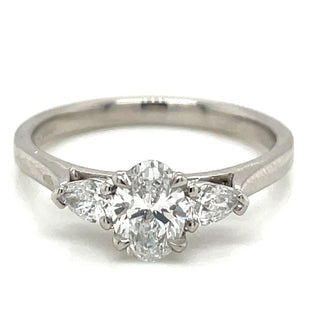 Cynthia - Platinum .76ct Laboratory Grown Oval and Side Pear Diamond Ring