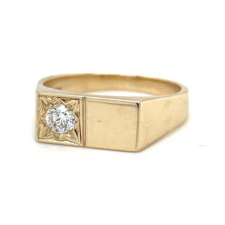 9ct Yellow Gold Signet Ring with Star Set Diamond