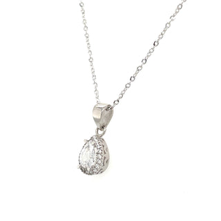 9ct White Gold Cubic Zirconia Pear Cluster Pendant Necklace