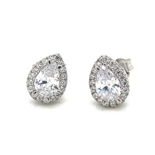 9ct White Gold Cubic Zirconia Pear Cluster Earrings