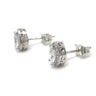 9ct White Gold Cubic Zirconia Pear Cluster Earrings