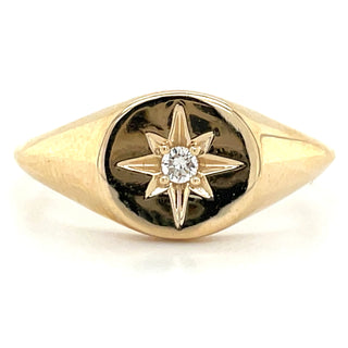 9ct Yellow Gold Diamond Set Star Signet Ring