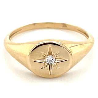 9ct Yellow Gold Diamond Set Star Signet Ring