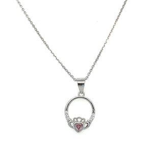 Sterling Silver Claddagh Pink CZ Pendant