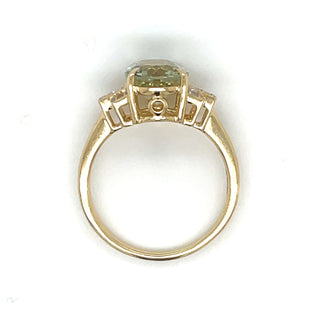 9ct Yellow Gold 2.40ct Earth Grown Oval Green Amethyst Ring with Side Diamonds