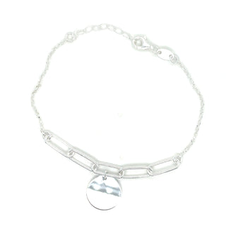 Sterling Silver Mixed Link Bracelet with Silver Disc