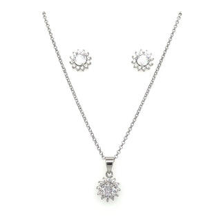 Sterling Silver Cz Round Halo Earring And Pendant Set