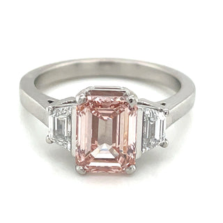 Lila - Platinum 2.61ct Emerald Cut Lab Grown Pink Diamond Ring with Side Stones