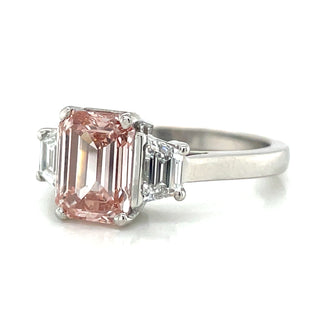 Lila - Platinum 2.61ct Emerald Cut Lab Grown Pink Diamond Ring with Side Stones