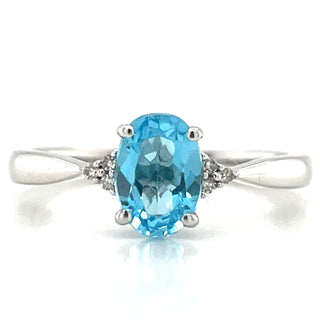9ct White Gold OvaL Blue Topaz and Diamond Ring