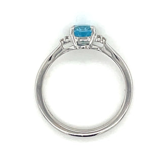 9ct White Gold OvaL Blue Topaz and Diamond Ring