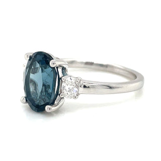 9ct White Gold Earth Grown Oval London Blue Topaz and Diamond Ring