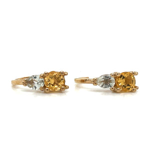 9ct Yellow Gold Citrine & Green Amemthyst Earrings