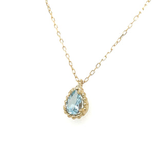 9ct Yellow Gold Pear Cut Blue Topaz Necklace with Dotted Edge