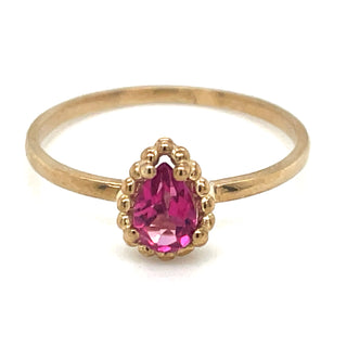 9ct Yellow Gold Pink Tourmaline Ring with Dotted Edge