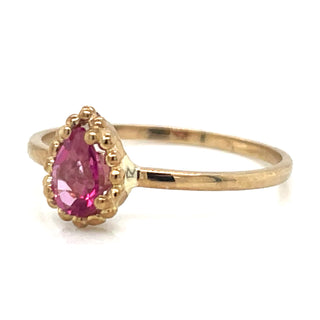 9ct Yellow Gold Pink Tourmaline Ring with Dotted Edge