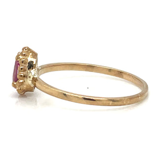 9ct Yellow Gold Pink Tourmaline Ring with Dotted Edge