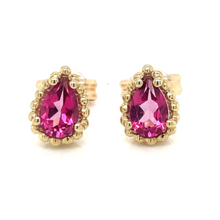 9ct Yellow Gold Pink Tourmaline Earrings with Dotted Edge