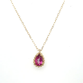 9ct Yellow Gold Pink Tourmaline Necklace with Dotted Edge