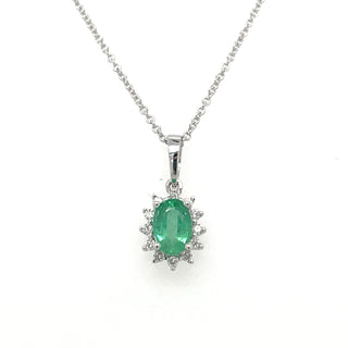 9ct White Gold Earth Grown Princess Di Style Emerald & Diamond Pendant