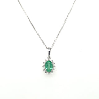 9ct White Gold Earth Grown Princess Di Style Emerald & Diamond Pendant