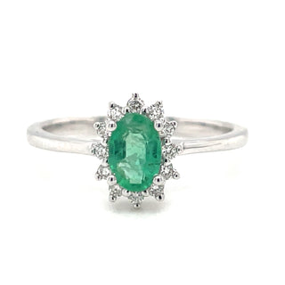 9ct White Gold Earth Grown Princess Di Style Emerald & Diamond Ring