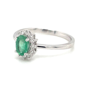 9ct White Gold Earth Grown Princess Di Style Emerald & Diamond Ring