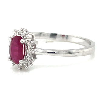 9ct White Gold Earth Grown Princess Di Style Ruby & Diamond Ring