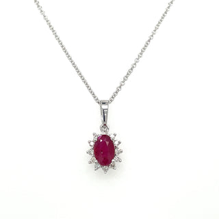 9ct White Gold Earth Grown Princess Di Style Ruby & Diamond Pendant