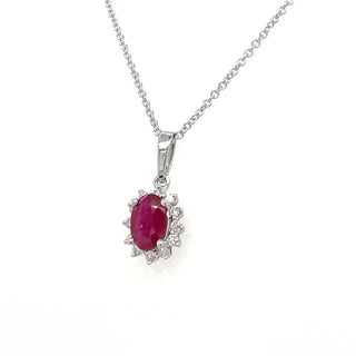 9ct White Gold Earth Grown Princess Di Style Ruby & Diamond Pendant