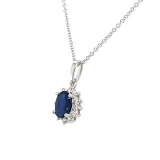 9ct White Gold Earth Grown Princess Di Style Sapphire & Diamond Pendant