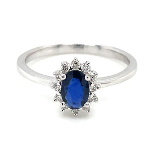 9ct White Gold Earth Grown Princess Di Style Sapphire & Diamond Ring