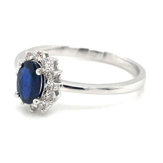 9ct White Gold Earth Grown Princess Di Style Sapphire & Diamond Ring