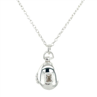 Sterling Silver Oval Locket With Cz Centre