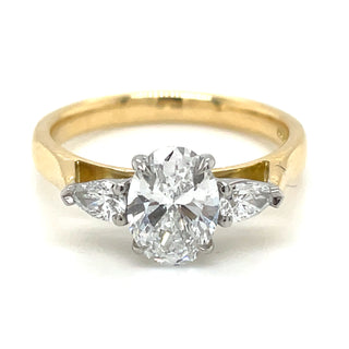 Daniela - 18ct Yellow Gold 1.27ct Laboratory Grown Oval Three Stone Engagement Ring with Side Pear Diamonds