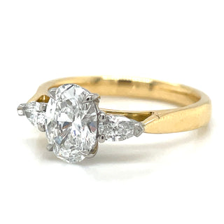 Daniela - 18ct Yellow Gold 1.27ct Laboratory Grown Oval Three Stone Engagement Ring with Side Pear Diamonds