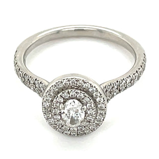 Arabella - Platinum Oval Double Halo Earth Grown Diamond Engagement Ring With Castle Set Diamond Shoulders