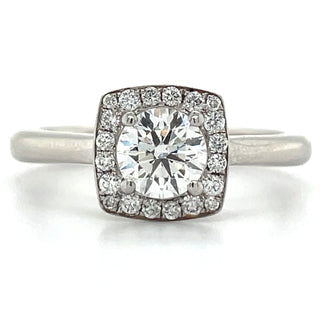 platinum cushion halo diamond engagement ring 