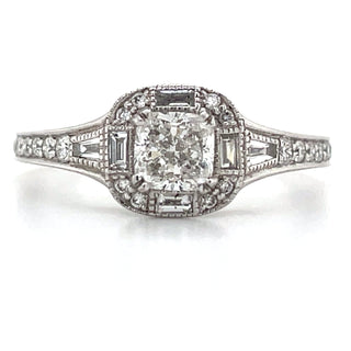 white gold art deco style cushion cut diamond engagement ring