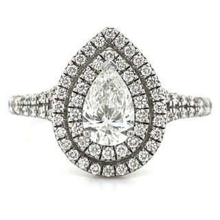 platinum pear double halo diamond engagement ring