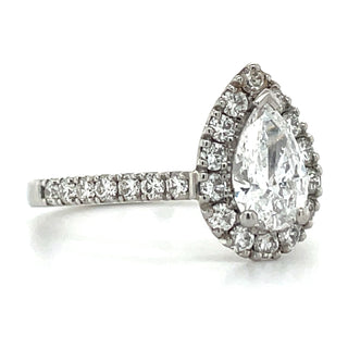 Abigail - Platinum Pear Halo Castle 1.32ct Earth Grown Diamond Engagement Ring