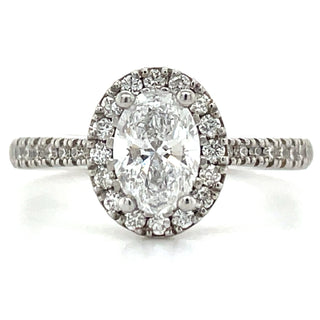 Platinum Oval Halo Diamond Engagement ring with Castel Set Shoulders